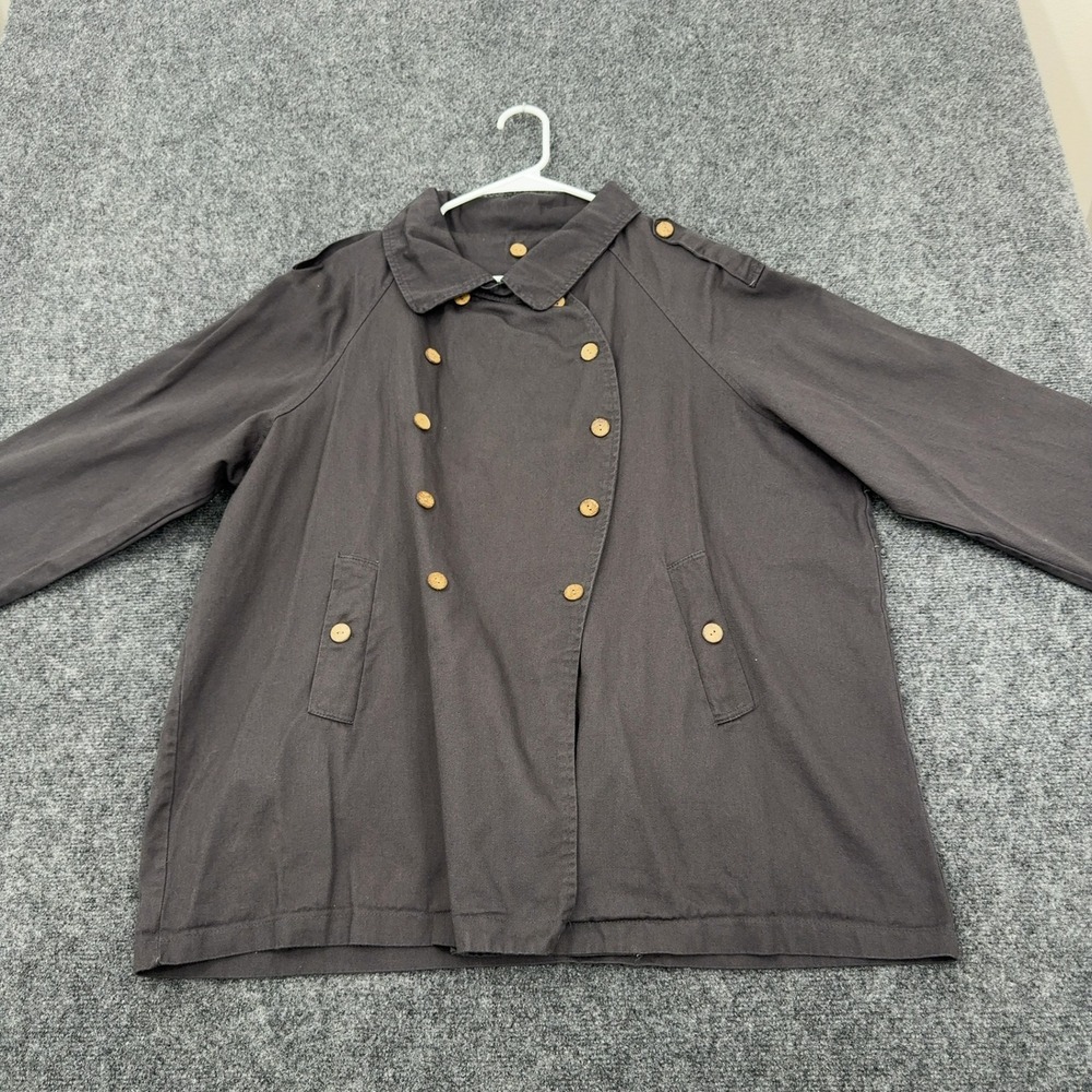 Unbranded Trench Jacket Womens 2XL Black Cotton Double Breasted Peacoat Casual‎